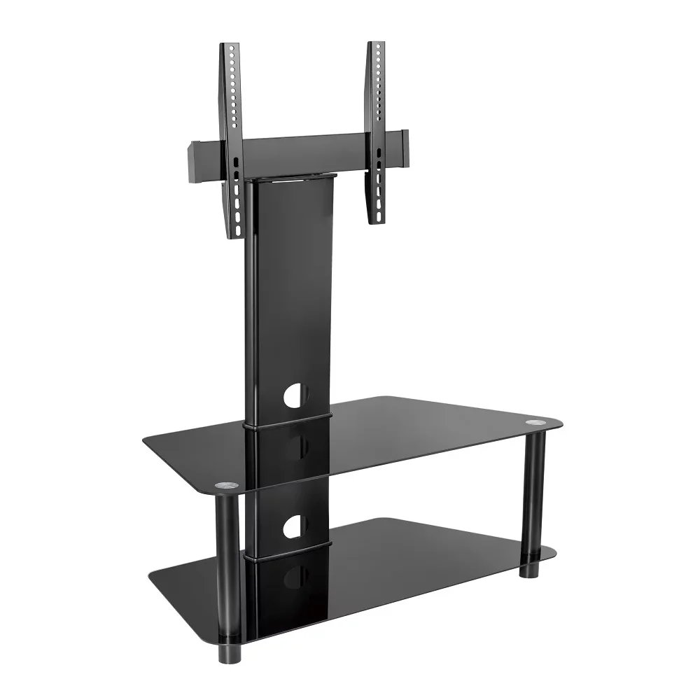 2-Tier Trapezoid Glass Media Console With Swivel TV Mount Bracket (Medium)